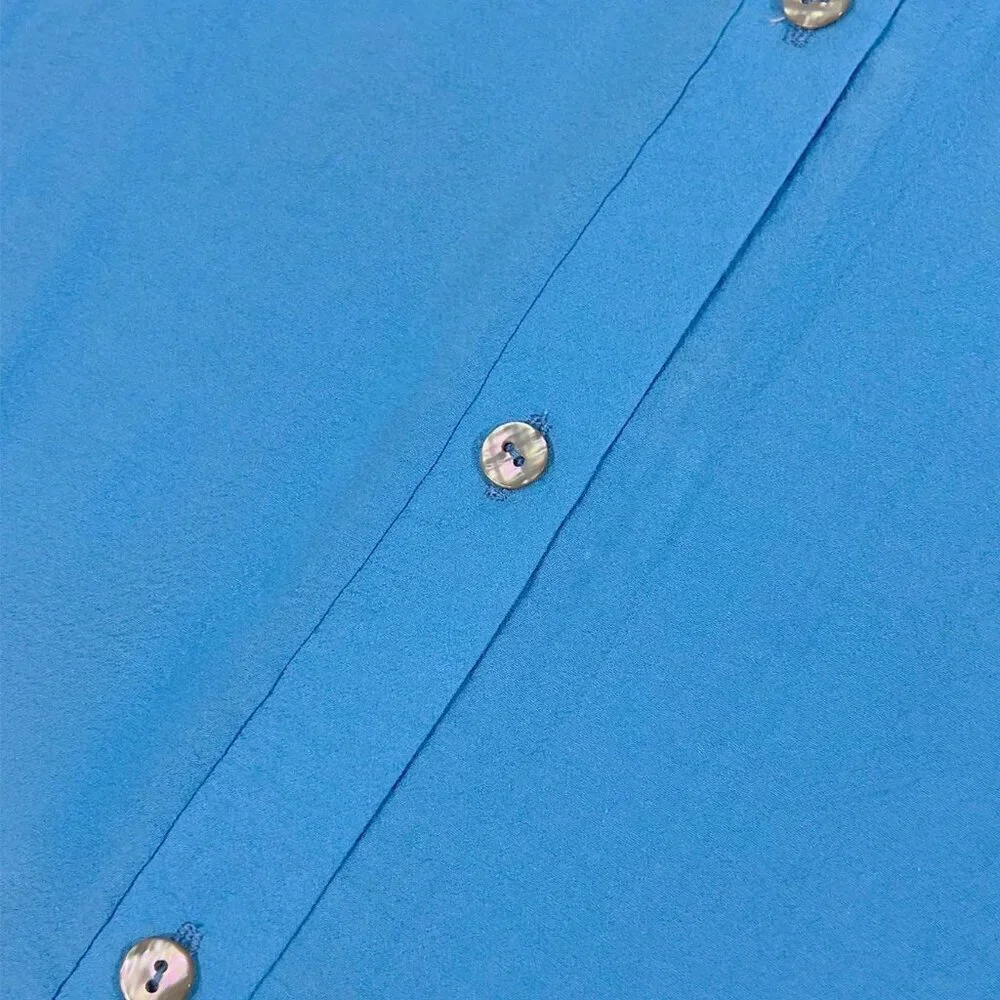Blue Casual Women's Button Front Blouse And Knotted Skirt Vacation Set